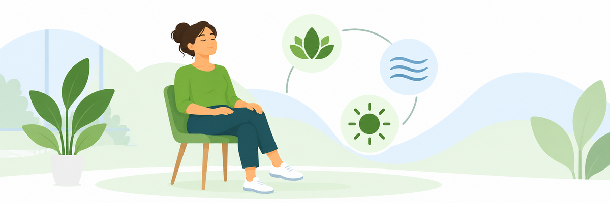 Eine Person sitzt gelassen und entspannt auf einem Stuhl. Illustration: KI-generiert mit ChatGPT (OpenAI) Eine Person sitzt gelassen und entspannt auf einem Stuhl.