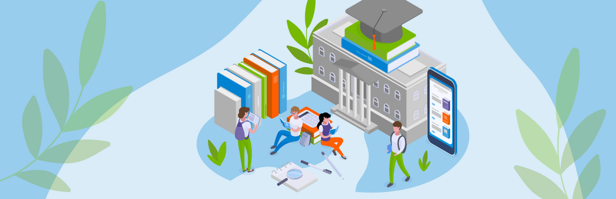 Illustration von Menschen auf dem Campus