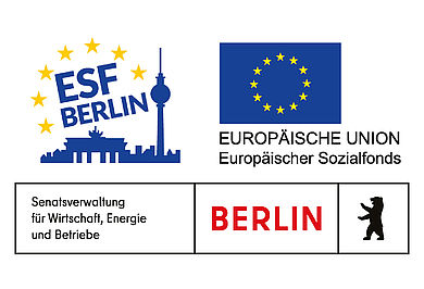 Logos des ESF, der EU und der Stadt Berlin Senatsverwaltung für Wirtschaft, Energie und Betriebe