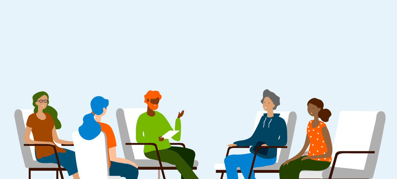 Illustration: Leute in einer Gesprächsrunde