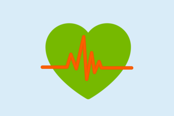 Illustration: grünes Herz mit orangefarbener EKG-Linie