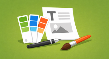 Illustration mit Farbpaletten in drei Farbtönen, einem Stift, einem Pinsel und einem gestalteten Blatt, angeordnet auf einfarbig grünem Hintergrund © ChatGPT Illustration mit Farbpaletten in drei Farbtönen, einem Stift, einem Pinsel und einem gestalteten Blatt, angeordnet auf einfarbig grünem Hintergrund
