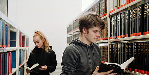 Two students in the library