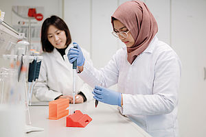 Zwei Frauen forschen in einem Labor.