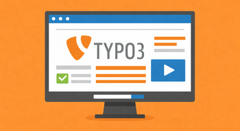 Illustration eines einzelnen Monitors mit TYPO3-Interface vor einfarbig orangem Hintergrund © ChatGPT Illustration eines einzelnen Monitors mit TYPO3-Interface vor einfarbig orangem Hintergrund