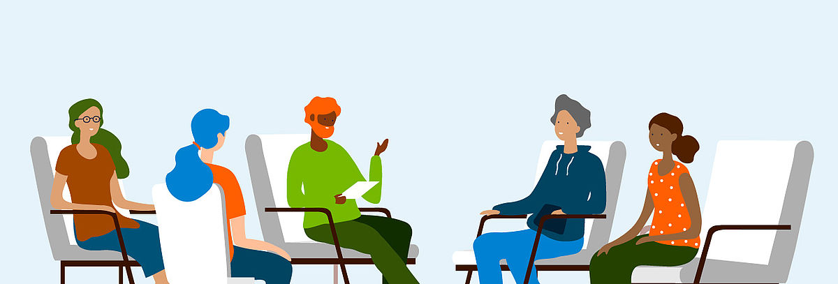 Illustration: Leute in einer Gesprächsrunde