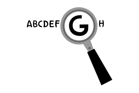 Illustation mit dem Buchstaben "G" unter einer Lupe