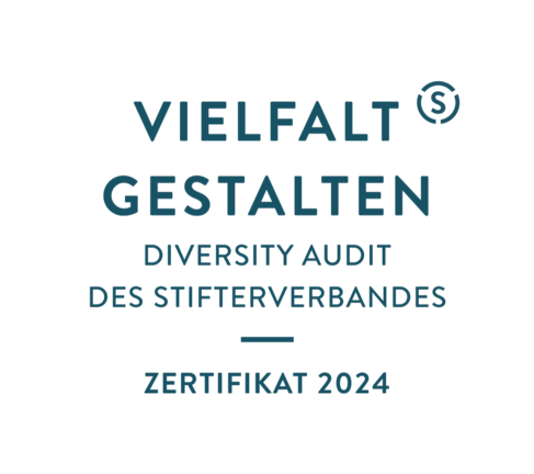 Schriftzug Vielfalt gestalten. Diversity Audit. Zertifikat 2024
