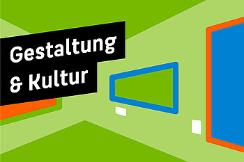 Illustration: Ausstellungsraum mit der Aufschrift "Gestaltung und Kultur"