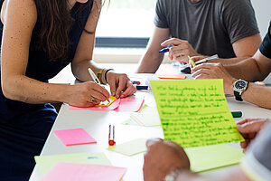 Menschen an einem Tisch mit Post-its © HTW Berlin/Niklas Fahlbusch