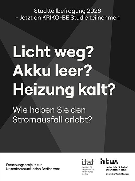 Dunkler Hintergrund, darauf Schrift: "Licht weg, Akku leer, Heizung kalt?"